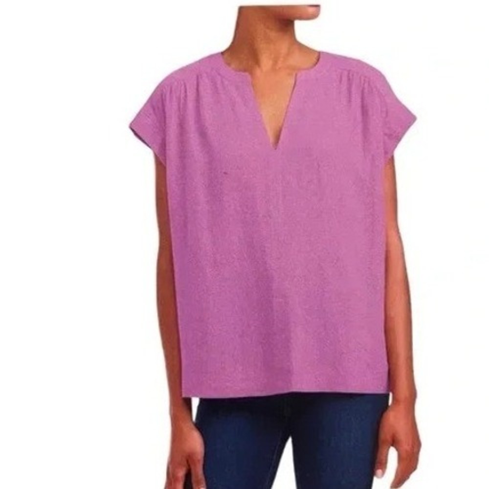 Splendid Linen‎ Blend Top Womens Medium Purple Split Neck Cap Sleeve Lightweight